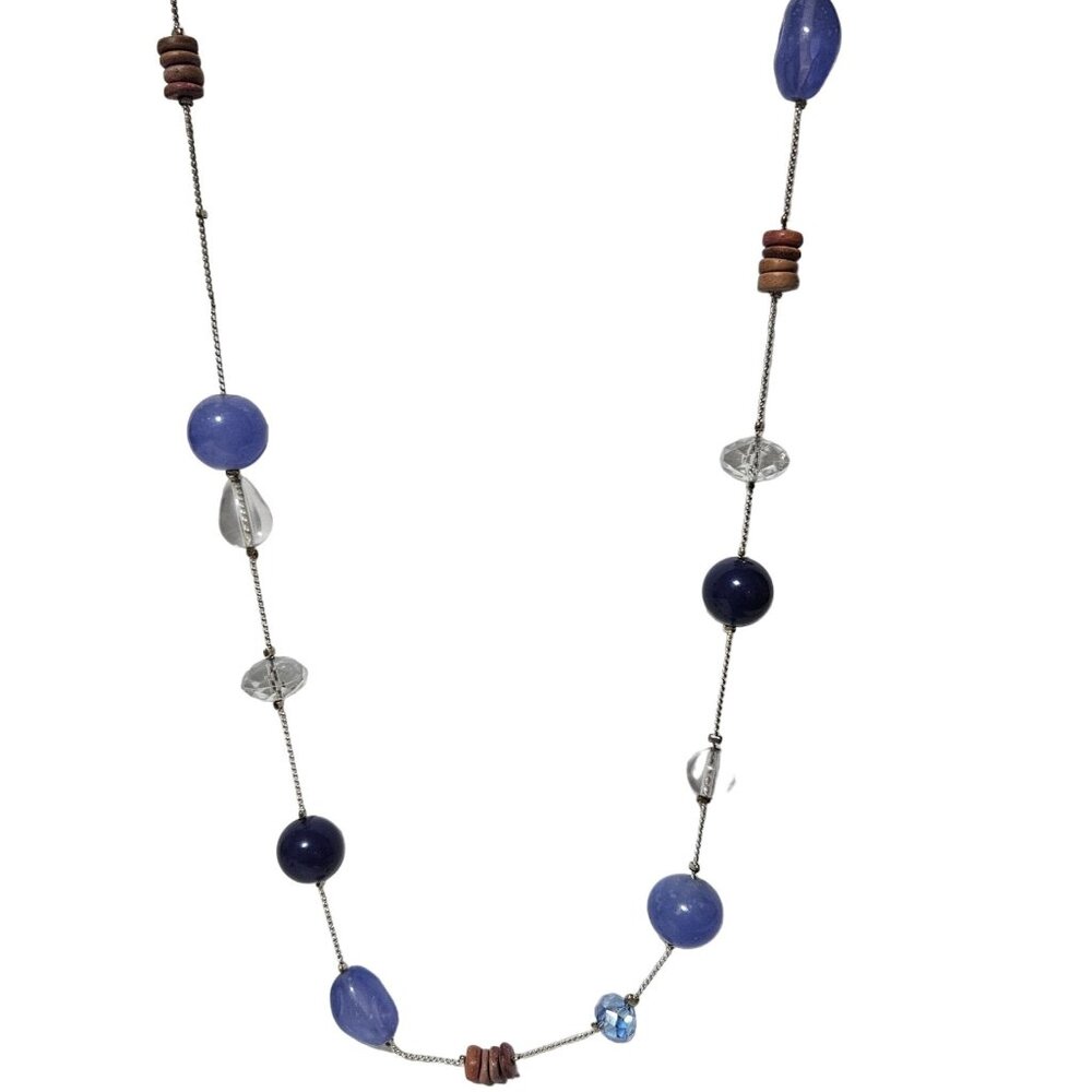 Vintage Boho Beaded Necklace Blue Clear Beads Retro Fashion Jewelry Women